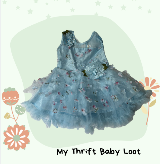 Like New sky blue party wear with beautiful flowers (12-18 months)